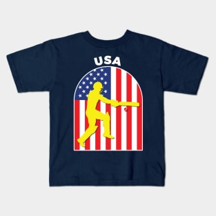 USA Cricket Batsman USA Flag Kids T-Shirt